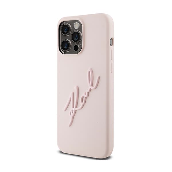 Karl Lagerfeld Silicone Karl Script - kotelo iPhone 15 Pro Maxille (vaaleanpunainen)