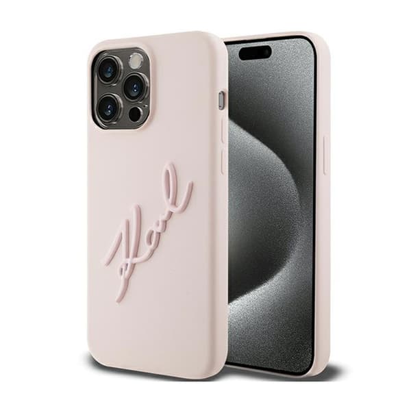 Karl Lagerfeld Silicone Karl Script - kotelo iPhone 15 Pro Maxille (vaaleanpunainen)