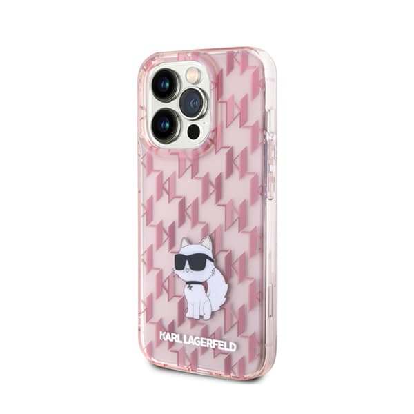 Karl Lagerfeld Monogram Choupette - kotelo iPhone 15 Pro Maxille (vaaleanpunainen)
