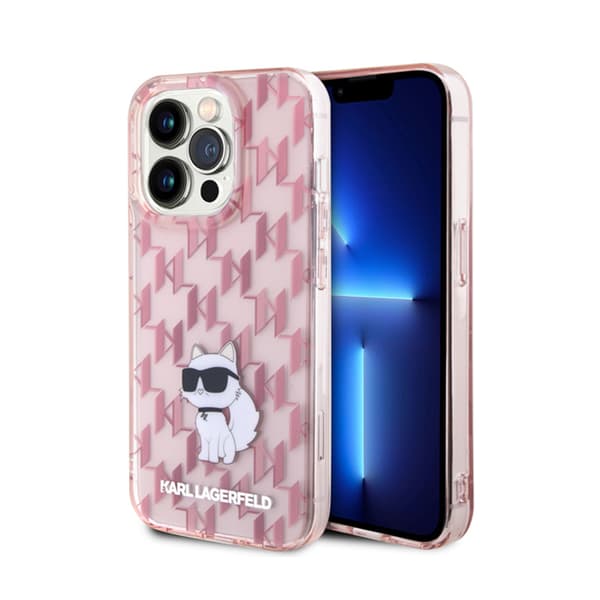 Karl Lagerfeld Monogram Choupette - kotelo iPhone 15 Pro Maxille (vaaleanpunainen)