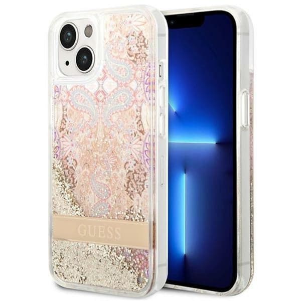 GuessLiquidGlitterPaisley-EtuitiliPhone14Plus(guld)