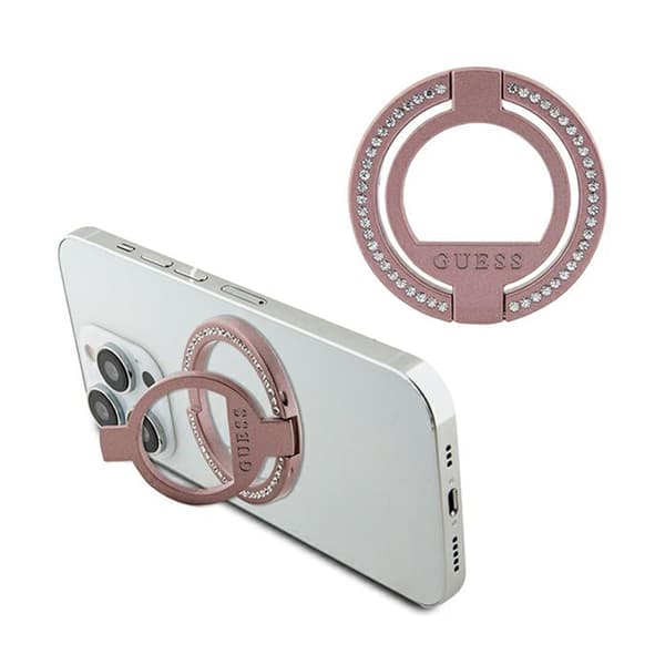 GuessMagSafeRingStandRhinestone-Magnetiskfingerholdertiltelefonmedstativfunktion(Pink)