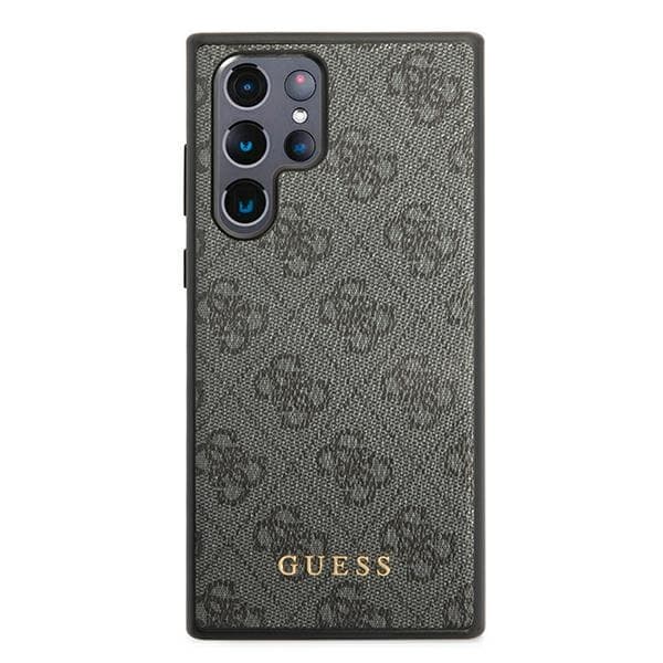 Guess 4G Metal Gold Logo - Suojakuori Samsung Galaxy S22 Ultralle (harmaa)