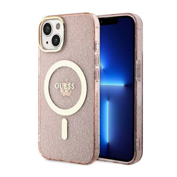 GuessGlitterGoldMagSafe-FodraltilliPhone14Plus(Rosa)