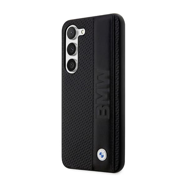 BMWlædertekstureretogstribetetuitilSamsungGalaxyS23+(sort)