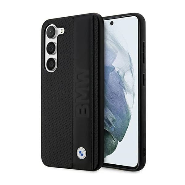 BMWlædertekstureretogstribetetuitilSamsungGalaxyS23+(sort)
