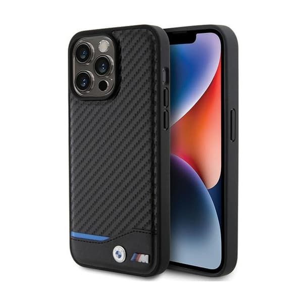 BMWLeatherCarbonBlueLine-koteloiPhone15ProMaxille(musta)