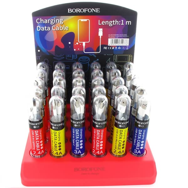 Borofone-enuppsättningkablarpackadeirör,påettbänkstativ