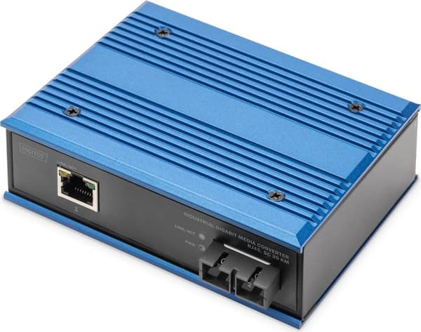 DIGITUS industriell Gigabit mediaomvandlare - 1x RJ45, 1x SC-Duplex 1310nm - single-mode fiber - 20 km räckvidd - 10/100/1000 Mbps - DIN-skena monteri