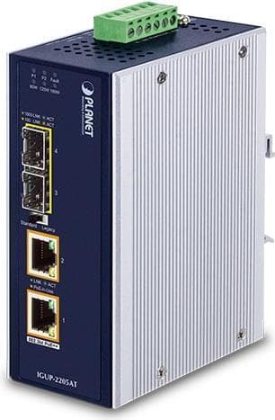 Planet Transceiver indus ethernet 2x SFP / 2 Giga PoE bt - 1000 Mbit/s - 10Base-T, 100Base-T, 1000Base-T - 1000Base-BX, 1000Base-LX, 1000Base-SX - IE3