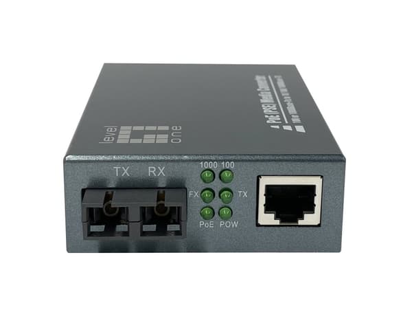 LevelOne Gigabit RJ45 til SC mediekonverter - PoE PSE - Single-mode fiberoptisk - 20 km - 1000 Mbit/s - IEEE 802.3 - IEEE 802.3ab - IEEE 802.3af - IEE