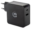Miniatyrbillede 4 af 5: Manhattan væg-/strømoplader til mobilenheder (Euro 2-bens), USB-C og USB-A porte, USB-C output: 60W / 3A, USB-A output: 2.4A, sort, telefonoplader, tr