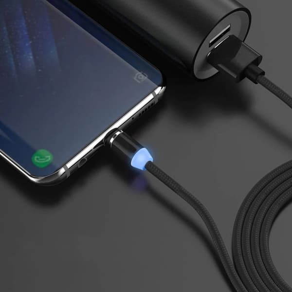 Magnetisk 3-i-1 Laddkabel USB/Micro/Typ-C/Lightning 1m Svart