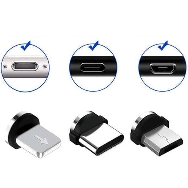 Magnetisk 3-i-1 Laddkabel USB/Micro/Typ-C/Lightning 1m Svart