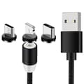 Miniatyrbild 8 av 8: Magnetisk 3-i-1 Laddkabel USB/Micro/Typ-C/Lightning 1m Svart