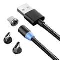 Miniatyrbild 1 av 8: Magnetisk 3-i-1 Laddkabel USB/Micro/Typ-C/Lightning 1m Svart