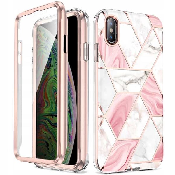 SC Marble 360 iPhone Xs Max biały/różowy