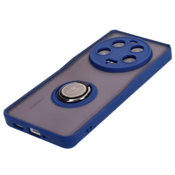 Bizon Case Hybrid Ring Fingerringfodral för Xiaomi 13 Ultra, Rökfärgad med Marinblå Ram