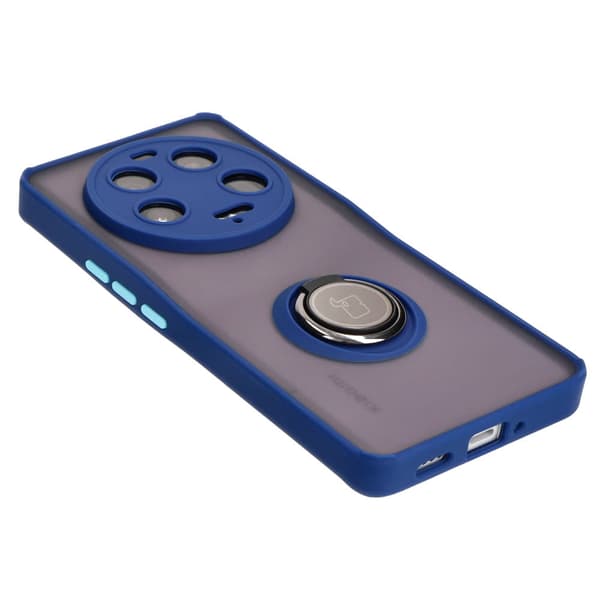 Bizon Case Hybrid Ring Fingerringfodral för Xiaomi 13 Ultra, Rökfärgad med Marinblå Ram