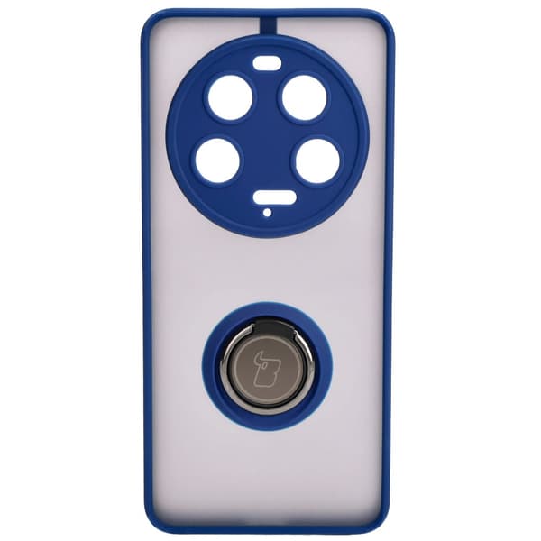 Bizon Case Hybrid Ring Fingerringfodral för Xiaomi 13 Ultra, Rökfärgad med Marinblå Ram