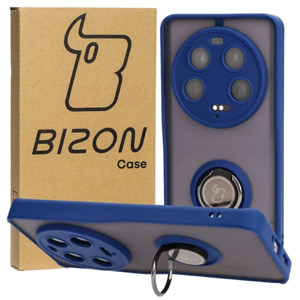 Bizon Case Hybrid Ring Fingerringfodral för Xiaomi 13 Ultra, Rökfärgad med Marinblå Ram