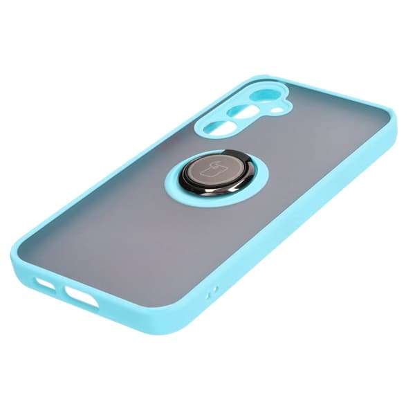 Bizon Case Hybrid Ring Fingerring Cover til Galaxy S23 FE, Røgfarvet med Lyseblå Ramme