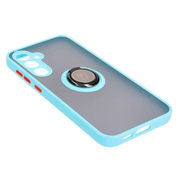 Bizon Case Hybrid Ring Fingerring Cover til Galaxy S23 FE, Røgfarvet med Lyseblå Ramme
