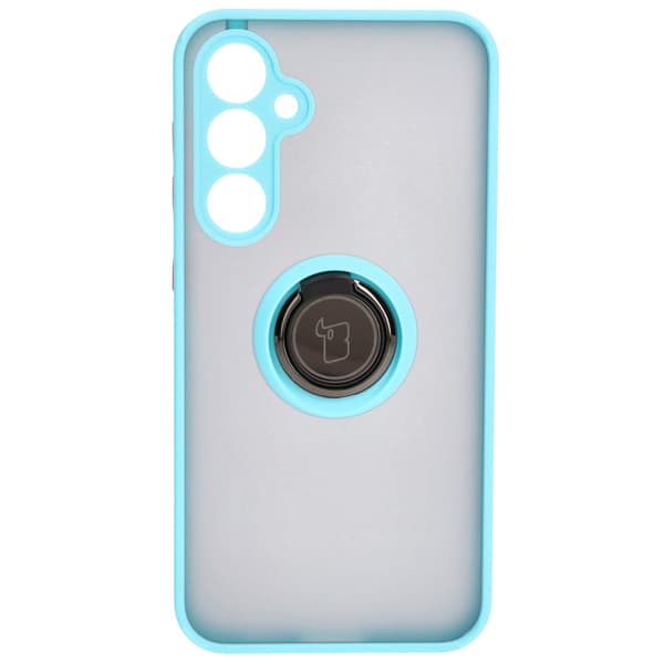 Bizon Case Hybrid Ring Fingerring Cover til Galaxy S23 FE, Røgfarvet med Lyseblå Ramme