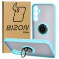 Miniatyrbillede 1 af 5: Bizon Case Hybrid Ring Fingerring Cover til Galaxy S23 FE, Røgfarvet med Lyseblå Ramme