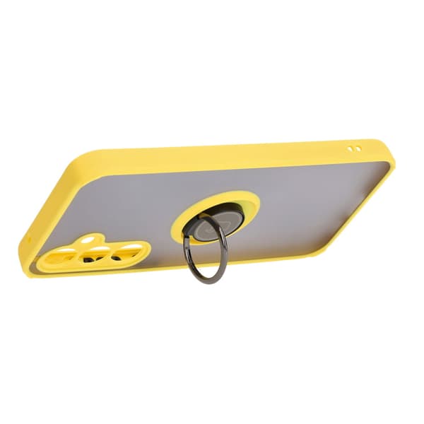 Bizon Case Hybrid Ring Fingerring Cover til Galaxy S23 FE, Røgfarvet med Gul Ramme