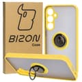 Miniatyrbillede 1 af 5: Bizon Case Hybrid Ring Fingerring Cover til Galaxy S23 FE, Røgfarvet med Gul Ramme