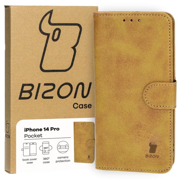Bizon-etui med lomme til iPhone 14 Pro, brun
