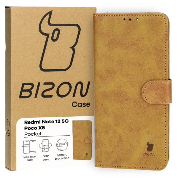 Bizon Case Pocket Flipfodral för Xiaomi Redmi Note 12 5G / Xiaomi Poco X5, Brun
