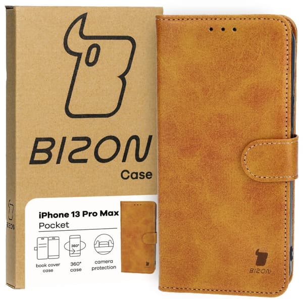 Bizon-etui med lomme til iPhone 13 Pro Max, brun