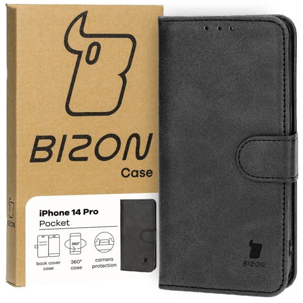 Bizon-etui med lomme til iPhone 14 Pro, sort