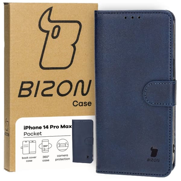 Bizon-kotelo taskulla iPhone 14 Pro Maxille, tummansininen