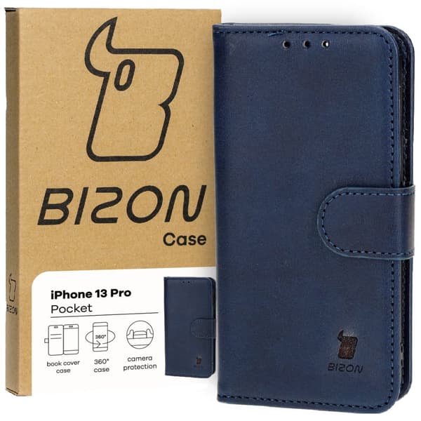 Bizon-etui med lomme til iPhone 13 Pro, marineblå