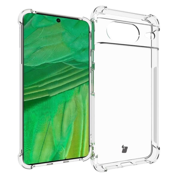 Suojakuori + 2x Bizon-kotelo, kirkas lasi, Google Pixel 8:lle, läpinäkyvä