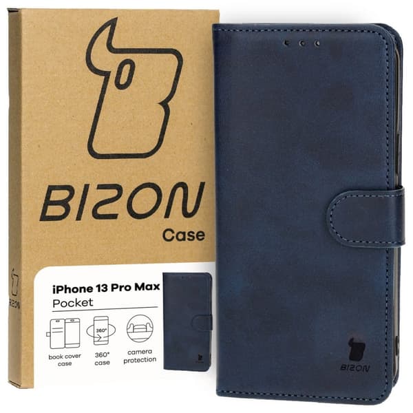 Bizon-etui med lomme til iPhone 13 Pro Max, marineblå