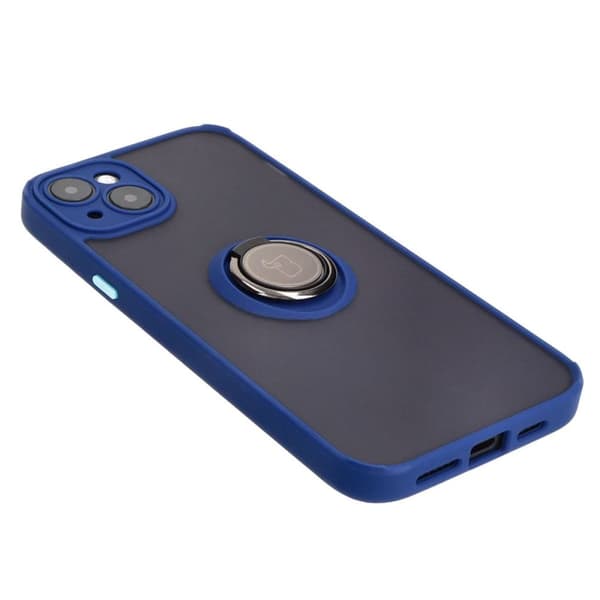 Bizon Case Hybrid -sormuskotelo iPhone 15 Plussalle, savunpunainen ja tummansininen kehys