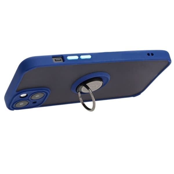 Bizon Case Hybrid -sormuskotelo iPhone 15 Plussalle, savunpunainen ja tummansininen kehys