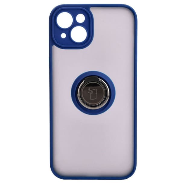 Bizon Case Hybrid -sormuskotelo iPhone 15 Plussalle, savunpunainen ja tummansininen kehys