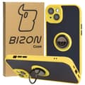 Miniatyrbild 1 av 4: Bizon Case Hybrid Ring Fingerringfodral till iPhone 15 Plus, Rökfärgad med Gul Ram