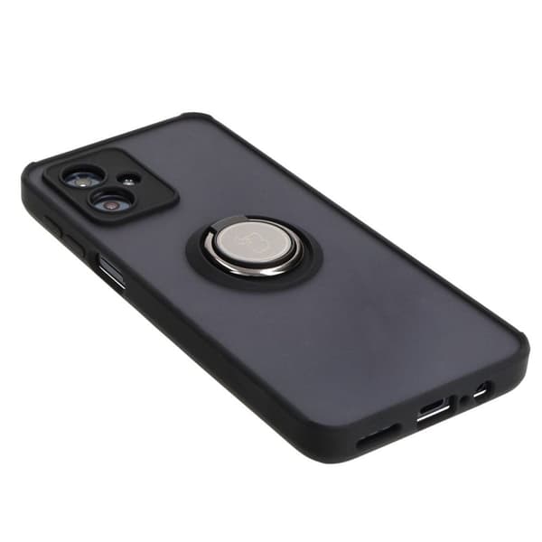 Bizon Case Hybrid Ring Fingerringfodral till Motorola Moto G54 5G/G54 Power, Rökfärgad med Svart Ram