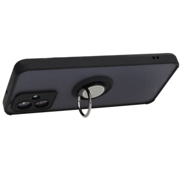 Bizon Case Hybrid Ring Fingerringfodral till Motorola Moto G54 5G/G54 Power, Rökfärgad med Svart Ram