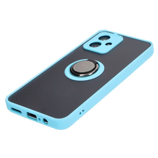 Bizon Case Hybrid Ring Fingerringfodral till Motorola Moto G54 5G/G54 Power, Rökfärgad med Ljusblå Ram