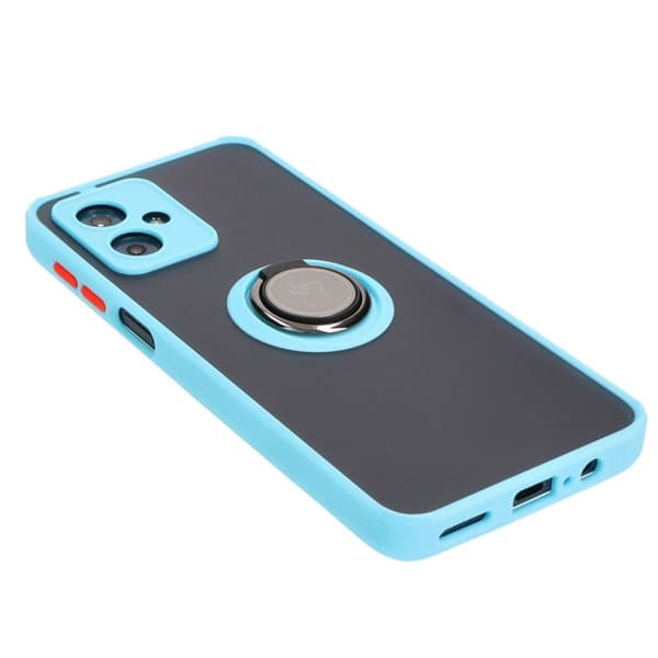Bizon Case Hybrid Ring Fingerringfodral till Motorola Moto G54 5G/G54 Power, Rökfärgad med Ljusblå Ram