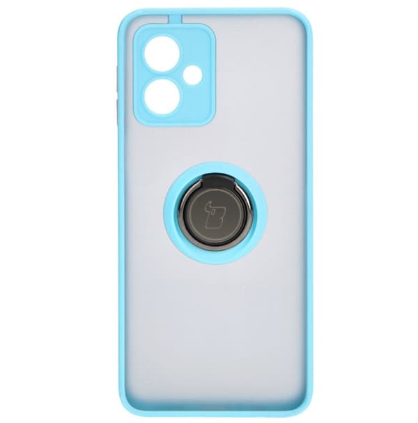 Bizon Case Hybrid Ring Fingerringfodral till Motorola Moto G54 5G/G54 Power, Rökfärgad med Ljusblå Ram