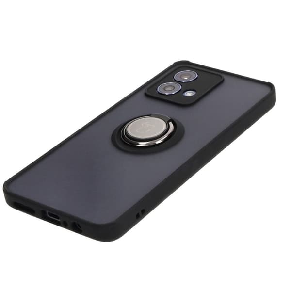 Bizon Case Hybrid Ring Fingerringfodral för Motorola Moto G84 5G, Rökfärgad med Svart Ram