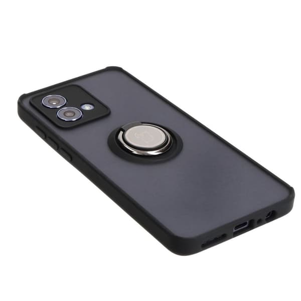 Bizon Case Hybrid Ring Fingerringfodral för Motorola Moto G84 5G, Rökfärgad med Svart Ram